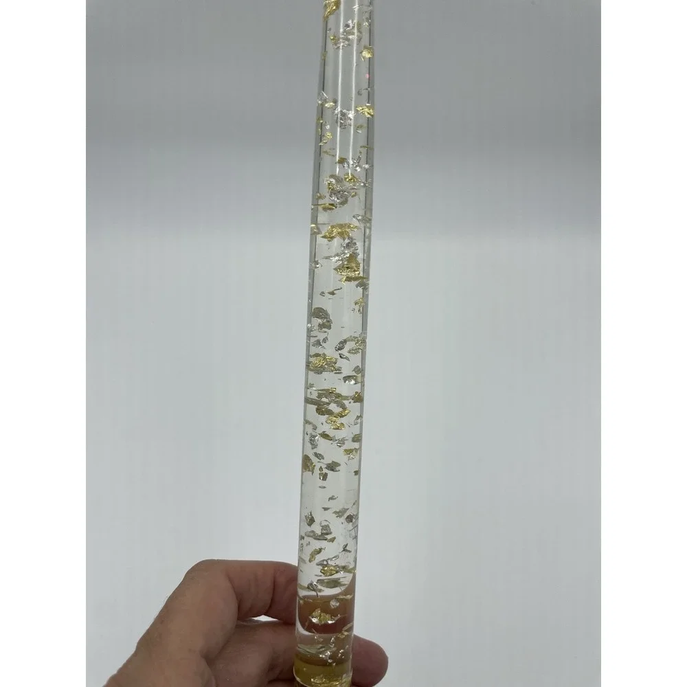 Vintage MCM Clear Lucite Candle Gold & Silver Flecks ‎ USA 10